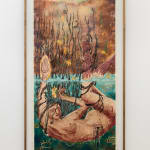 Woman underwater holding a pomegranate in a print by Alexi Marshall