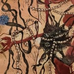 Detail of hair and teeth growth in print by Alexi Marshall