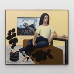 A woman sitting on a couch with a nettle plant painted by Alan Stanners