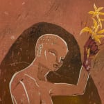 Female figure holding plant in Alexi Marshall's print