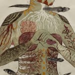 Detail of human torso with roots and branches in a print by Alexi Marshall