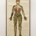 Framed white and brown print with human figure by Alexi Marshall