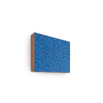 Abstract painting by Cyrielle Gulacsy titled ‘Untitled, 2024,’ featuring a dense overlay of blue and red dots on a 14 x 18 cm wooden panel, illustrating the artist’s pointillist technique.