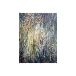 Abstract oil painting by Nils Verkaeren titled Locked by Water I (2023), featuring layered impasto brushwork in tones of blue, green, and pale yellow.