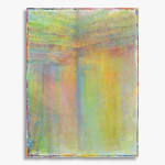 Abstract painting by Rema Ghuloum with soft gradations of yellow, green, and violet, forming a luminous vertical field.