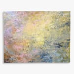 Abstract oil painting by Nils Verkaeren, In Progress (2025). Large horizontal canvas with layered tones of ochre, rose, and muted blue, evoking shifting light and the passage of time.