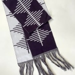 Jennifer Shellard, Sunset - Blues, Greys, Navy, Orange Gradating Stripes, Scallop Edge, 2022