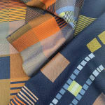 Jennifer Shellard, Sunset - Blues, Greys, Navy, Orange Gradating Stripes, Scallop Edge, 2022