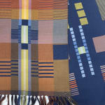 Jennifer Shellard, Sunset - Blues, Greys, Navy, Orange Gradating Stripes, Scallop Edge, 2022