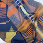 Jennifer Shellard, Sunset - Blues, Greys, Navy, Orange Gradating Stripes, Scallop Edge, 2022