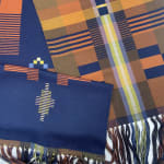 Jennifer Shellard, Sunset - Blues, Greys, Navy, Orange Gradating Stripes, Scallop Edge, 2022
