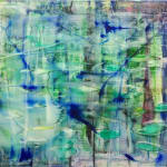abstracted image of pond in blues and greens