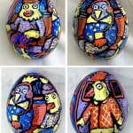 Roz Chast Subway Birds, 2022 eggshell. dye and polyurethane 2.25 x 1.625 inches (CHAST 398)