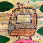 Leslie Giuliani King of the Hill , 2021 Embroidery and sequins on encaustic on microfiber 10 x 8 inches (GUILIANI 3)
