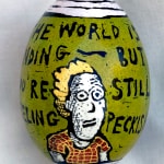 Roz Chast End-Times Stew, 2020 eggshell, dye and polyurethane 2.25 x 1. 625 inches (CHAST 155)