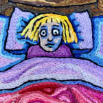 detail of Roz Chast Insomnia, 2021 hand embroidery 12.5 x 12.5 inches (CHAST 334)