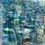 blue abstract painting, implying waterlilies