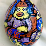 Roz Chast Subway Birds, 2022 eggshell. dye and polyurethane 2.25 x 1.625 inches (CHAST 398)