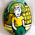 Roz Chast Woman in Window, 2020 eggshell, dye and polyurethane 2.25 x 1. 625 inches (CHAST 35)