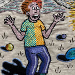 detail of embroidery showing astonished man