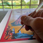 adding seaside details to corner of owl drawing