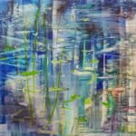 abstracted image of pond in blues and greens