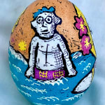 dyed eggshell showing man in water