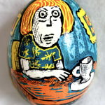 Roz Chast Woman and Coffee, 2020 eggshell, dye and polyurethane 2.25 x 1. 625 inches (CHAST 34)