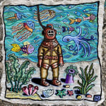 Roz Chast Diver, 2021 hand embroidery 12 x 12 inches (CHAST 346)