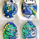 Roz Chast Man and Beast, 2022 eggshell. dye and polyurethane 2.25 x 1.625 inches (CHAST 400)