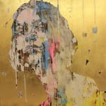 “The Gold Experience 803”, painting by Marco Grassi artist from Italy. Available at Carousel Fine Art Atlanta. The artist's technique oil on aluminum dibond + metallic gold leaf involves mastering his unique portraiture that combines Baroque influences with modern surrealism. His signature use of gold leaf and bold, colorful brushstrokes creates striking contrasts, adding emotional depth and dimensionality to his work. Colors of this work : Gold, Blue, Pink, Yellow, Green, Brown, Beige, Black