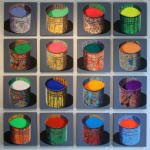“Composition 28 pots -fonds GRIS", mixed media artwork by Stephane Braud artist from France. Available at Carousel Fine Art Miami.
