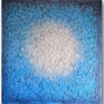 "Waves of Quiet Eternity" fusion of textile art and mixed media artwork by Rodrigo Franzao, a Brazilian artist currently based in the United States. Available at Carousel Fine Art.