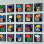 “Composition 28 pots -fonds GRIS", mixed media artwork by Stephane Braud artist from France. Available at Carousel Fine Art Miami.