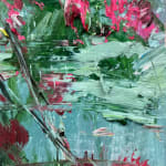 Detail photo of "March Birth Flowers,” painting by Eric Alfaro artist from Cuba, based in the United States. Available at Carousel Fine Art Atlanta. The artist’s technique transforms acrylic paint with his spatula into unforgettable imagery. His impasto texture captivates, while his use of color and contrast adds striking depth. Colors of this work : Green, Pink, Magenta, Yellow, Orange, Aqua, Grey, Brown, Black, White