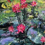 "Pond at Sunset,” painting by Eric Alfaro artist from Cuba, based in the United States. Available at Carousel Fine Art Atlanta. The artist’s technique transforms acrylic paint with his spatula into unforgettable imagery. His impasto texture captivates, while his use of color and contrast adds striking depth. Colors of this work : Green, Purple, Pink, Magenta, Red, Yellow, Orange, Blue, Lilac, Grey, Black, White