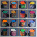 “Composition 28 pots -fonds GRIS", mixed media artwork by Stephane Braud artist from France. Available at Carousel Fine Art Miami.