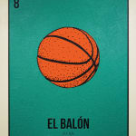“El Balón”, painting by Cayla Birk artist from South Florida. Available at Carousel Fine Art Chicago. The artist’s technique blends traditional acrylic paints with unique materials, creating a distinct mixed media style. Birk's work is marked by intricate designs and recognizable gestures, combining contemporary culture, history, music, and literature. Her art challenges conventional thinking, offering new and unexpected experiences. Colors of this work : Teal, Orange, Beige, Black