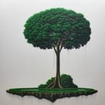 “Floating Island In Green”, painting by Thannyo De Freitas artist from Panama. Available at Carousel Fine Art Atlanta. The artist's oil on canvas technique reflects his deep connection to nature, with the Guayacán tree serving as a recurring symbol of strength and resilience. Colors of this work : White, Green, Brown