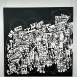 “Into Space”, Diptych painting by Flore artist from Brooklyn, based between Florida and NY. Available at Carousel Fine Art Chicago. The artist's technique combines acrylic on canvas with a blend of pop and street art. Layered words and hidden meanings reveal society's complexities, while the vibrant colors invite viewers to explore and interpret the unfolding story. Colors of this work : Black, White