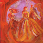 "Three Princesses and a Dragon" oil on canvas board, 12x16", Charlie Kirkham 2023