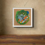 Example image of framed version Charlie Kirkham Dragons Leaving Eden gouache painting
