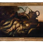 ELENA RECCO, Still life with fish and shells upon a stone ledge before a copper bowl
