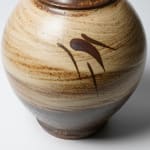 Shimaoka Tatsuzo 島岡達三, Amber glazed water jar on rope impressed inlay