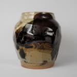 Murata Gen 村田 元, Faceted Jar, Black on Rice Husk Glaze 糠白釉黒文面取壺