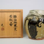 Murata Gen 村田 元, Faceted Jar, Iron on Rice Husk Glaze 糠白釉黒文面取壺