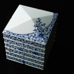 Terauchi Shinji 寺内信二, Six-tiered house shaped box with moon and arabesque designs 染付月輪花唐草 家型六段重, 2024