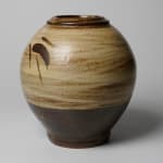 Shimaoka Tatsuzo 島岡達三, Amber glazed water jar on rope impressed inlay