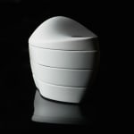 Terauchi Shinji 寺内信二, Six-tiered house shaped box with moon and arabesque designs 染付月輪花唐草 家型六段重, 2024
