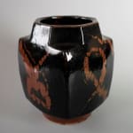 Hamada Shoji 濱田庄司, Black Glazed Jar with Persimmon Glaze Trailing 黒釉錆流掛方壺